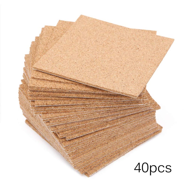 Apol 40 Pcs Square Self-Adhesive Cork Sheets,4"x 4" Cork Mats Backing Sheets Mini Wall Cork Tiles for Heat Resistant Coasters and DIY Crafts Supplies - Image 2